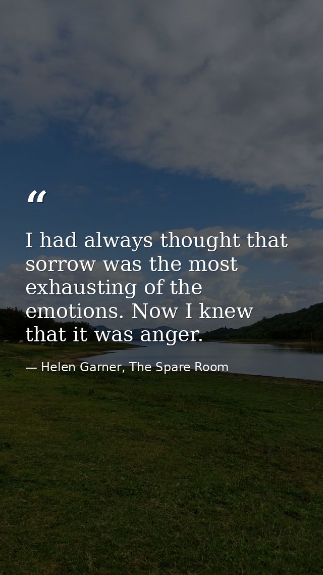 I had always thought that sorrow was the most exhausting of the emotions. Now I knew that it was anger. — Helen Garner, The Spare Room