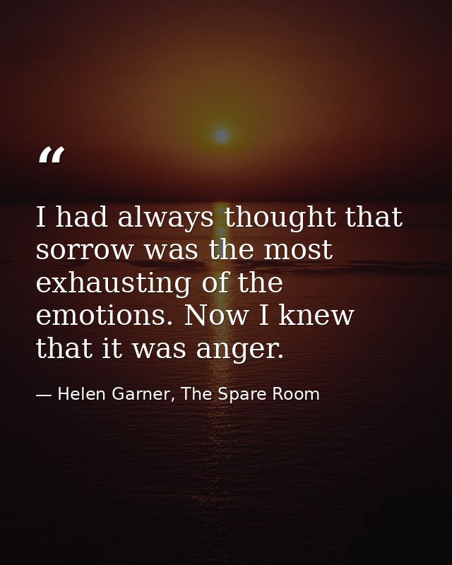 I had always thought that sorrow was the most exhausting of the emotions. Now I knew that it was anger. — Helen Garner, The Spare Room