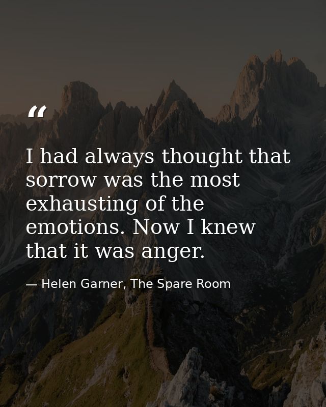 I had always thought that sorrow was the most exhausting of the emotions. Now I knew that it was anger. — Helen Garner, The Spare Room