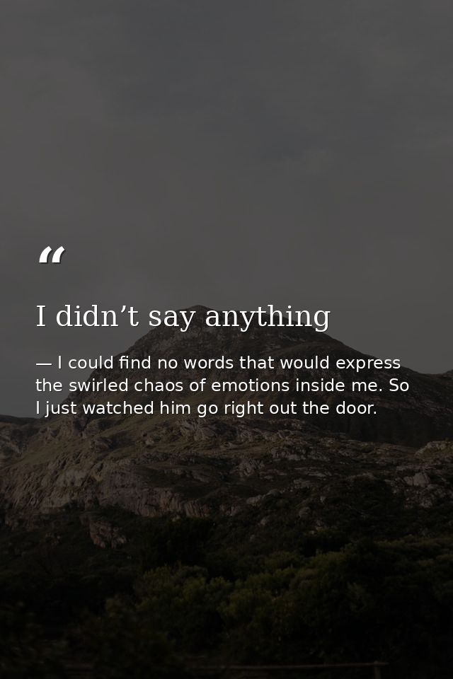 I didn’t say anything — I could find no words that would express the swirled chaos of emotions inside me. So I just watched him go right out the door.