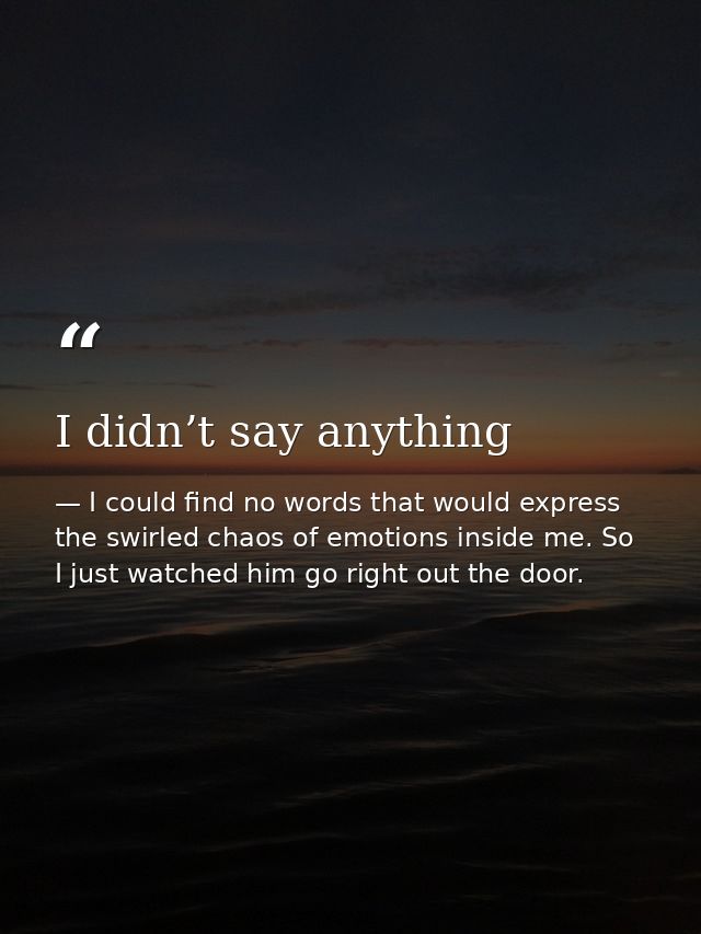 I didn’t say anything — I could find no words that would express the swirled chaos of emotions inside me. So I just watched him go right out the door.