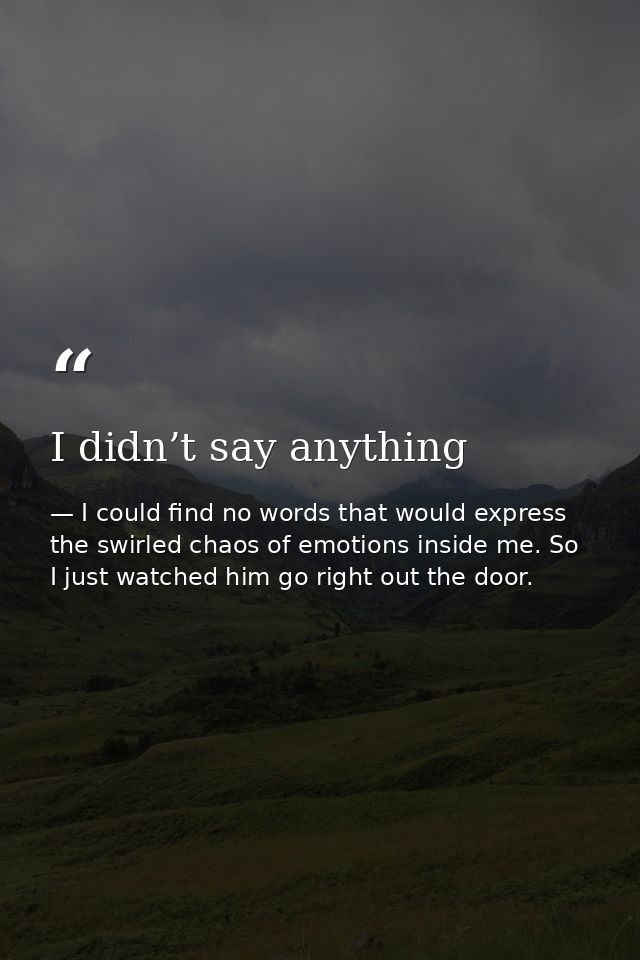 I didn’t say anything — I could find no words that would express the swirled chaos of emotions inside me. So I just watched him go right out the door.