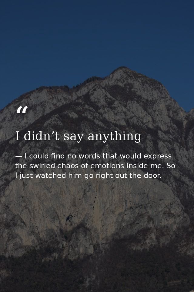 I didn’t say anything — I could find no words that would express the swirled chaos of emotions inside me. So I just watched him go right out the door.