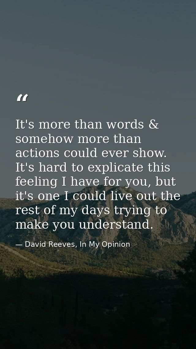 It's more than words & somehow more than actions could ever show. It's hard to explicate this feeling I have for you, bu — David Reeves, In My Opinion