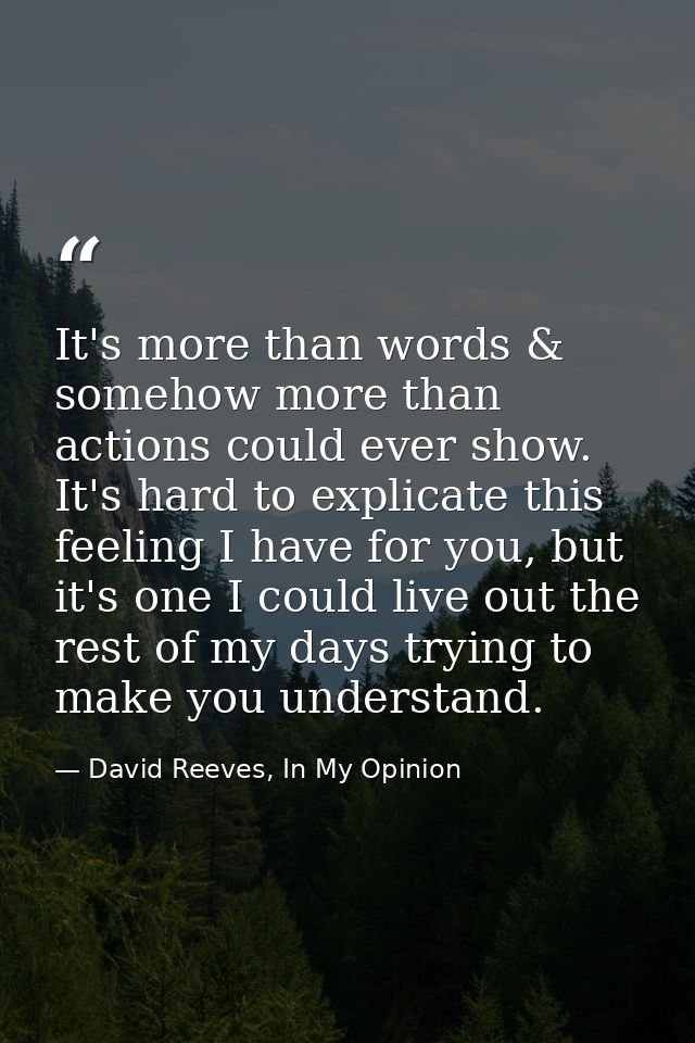 It's more than words & somehow more than actions could ever show. It's hard to explicate this feeling I have for you, bu — David Reeves, In My Opinion