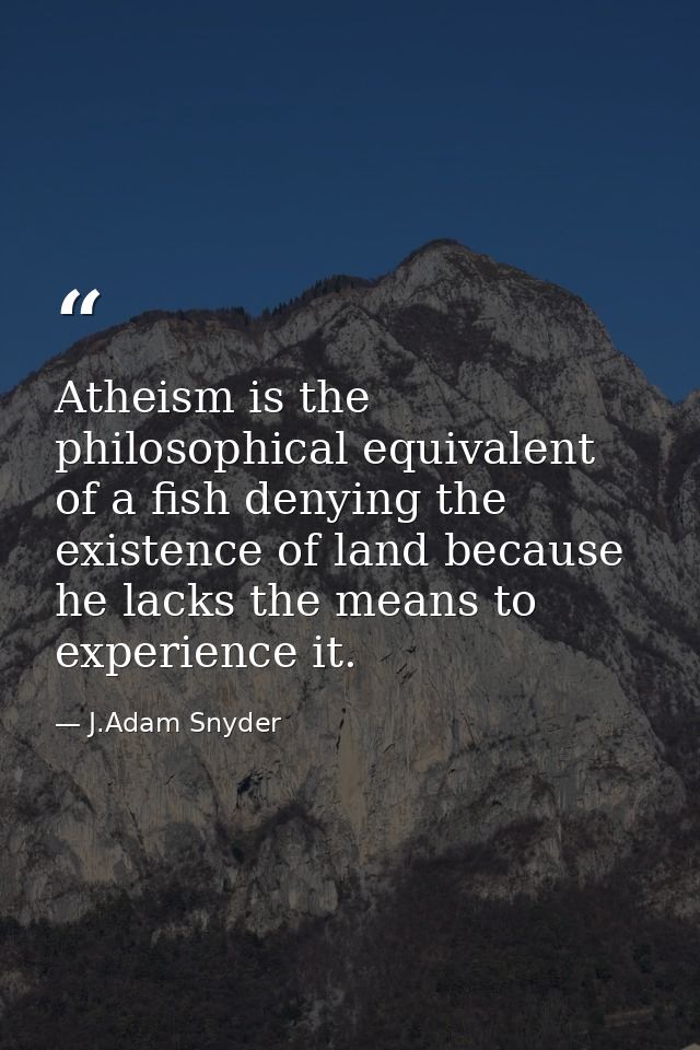 Atheism is the philosophical equivalent of a fish denying the existence of land because he lacks the means to experience — J.Adam Snyder