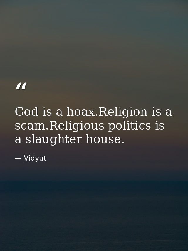 God is a hoax.Religion is a scam.Religious politics is a slaughter house. — Vidyut