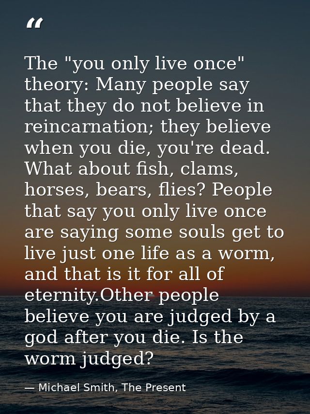The "you only live once" theory: Many people say that they do not believe in reincarnation; they believe when you die, y — Michael Smith, The Present