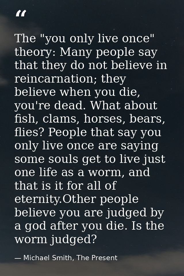 The "you only live once" theory: Many people say that they do not believe in reincarnation; they believe when you die, y — Michael Smith, The Present