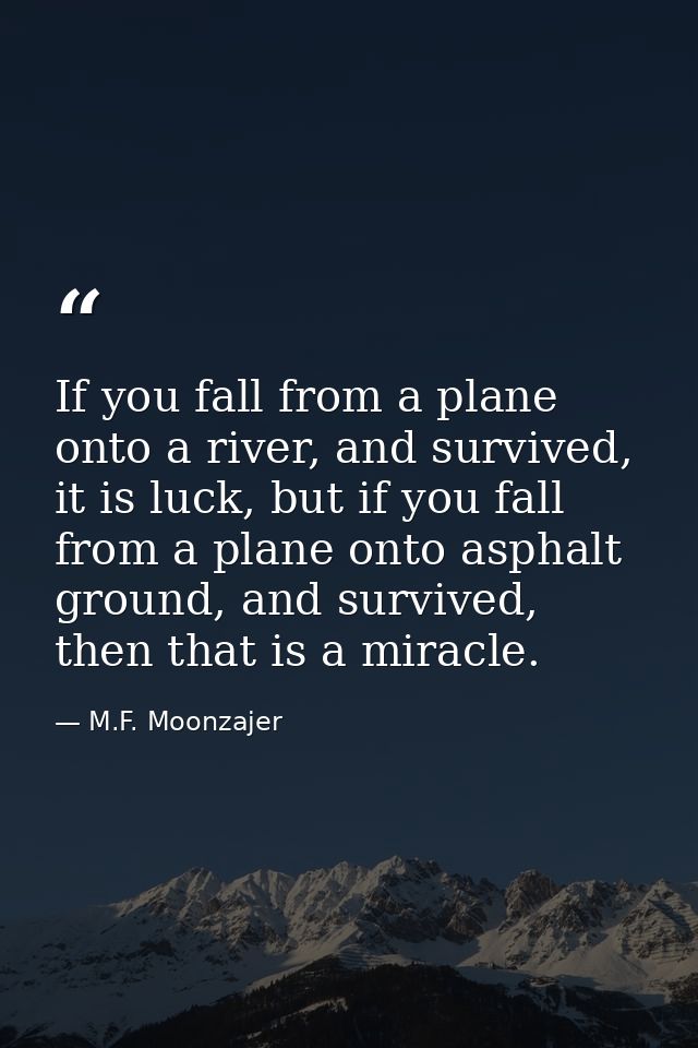 If you fall from a plane onto a river, and survived, it is luck, but if you fall from a plane onto asphalt ground, and s — M.F. Moonzajer