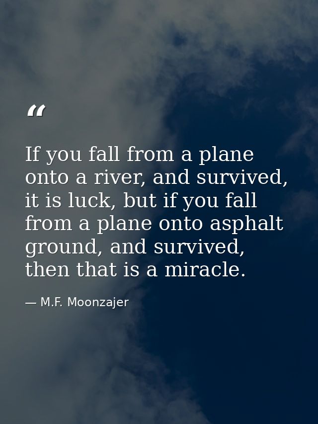 If you fall from a plane onto a river, and survived, it is luck, but if you fall from a plane onto asphalt ground, and s — M.F. Moonzajer
