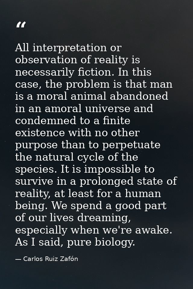 All interpretation or observation of reality is necessarily fiction. In this case, the problem is that man is a moral an — Carlos Ruiz Zafón