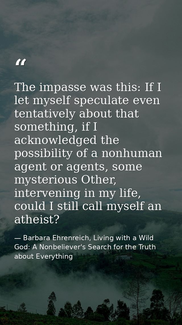 The impasse was this: If I let myself speculate even tentatively about that something, if I acknowledged the possibility — Barbara Ehrenreich, Living with a Wild God: A Nonbeliever's Search for the Truth about Everything