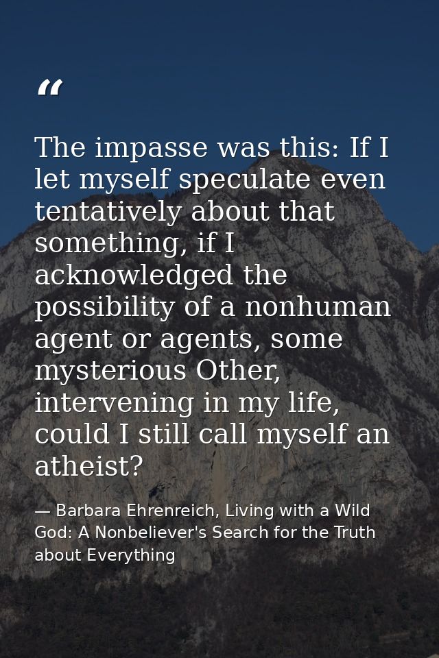 The impasse was this: If I let myself speculate even tentatively about that something, if I acknowledged the possibility — Barbara Ehrenreich, Living with a Wild God: A Nonbeliever's Search for the Truth about Everything
