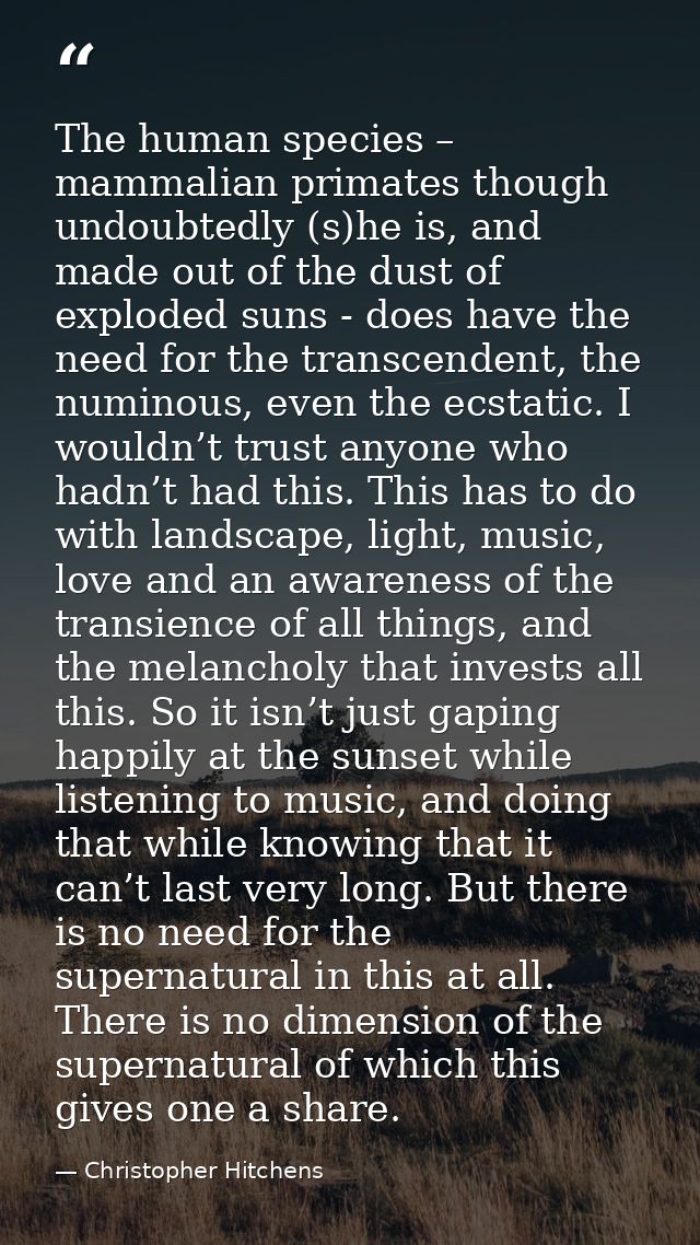 The human species – mammalian primates though undoubtedly (s)he is, and made out of the dust of exploded suns - does hav — Christopher Hitchens