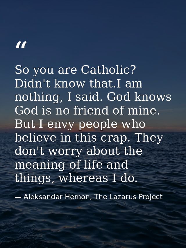 So you are Catholic? Didn't know that.I am nothing, I said. God knows God is no friend of mine. But I envy people who be — Aleksandar Hemon, The Lazarus Project