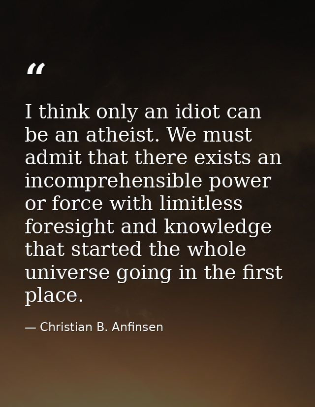 I think only an idiot can be an atheist. We must admit that there exists an incomprehensible power or force with limitle — Christian B. Anfinsen