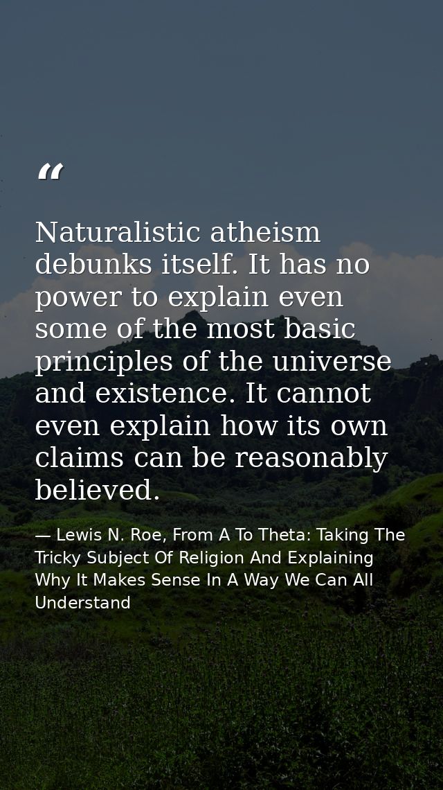 Naturalistic atheism debunks itself. It has no power to explain even some of the most basic principles of the universe a — Lewis N. Roe, From A To Theta: Taking The Tricky Subject Of Religion And Explaining Why It Makes Sense In A Way We Can All Understand