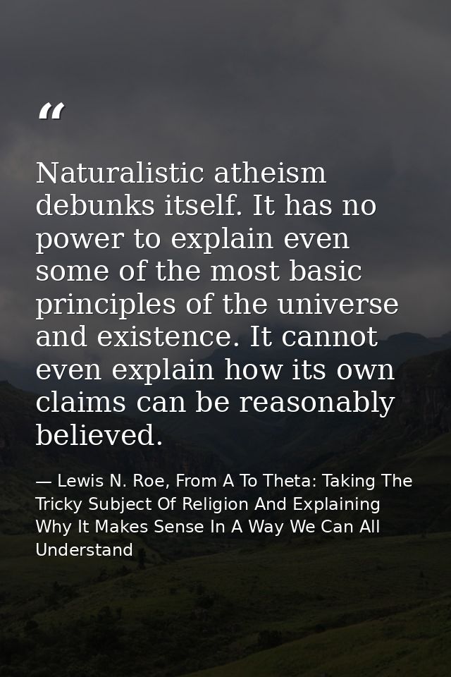 Naturalistic atheism debunks itself. It has no power to explain even some of the most basic principles of the universe a — Lewis N. Roe, From A To Theta: Taking The Tricky Subject Of Religion And Explaining Why It Makes Sense In A Way We Can All Understand