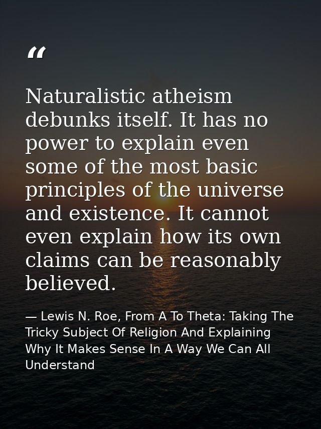 Naturalistic atheism debunks itself. It has no power to explain even some of the most basic principles of the universe a — Lewis N. Roe, From A To Theta: Taking The Tricky Subject Of Religion And Explaining Why It Makes Sense In A Way We Can All Understand