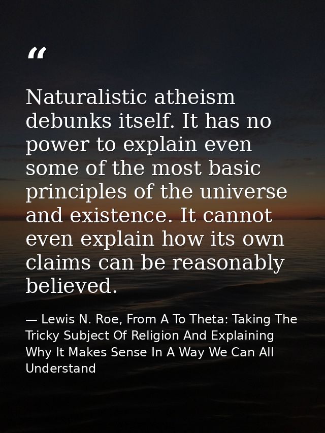 Naturalistic atheism debunks itself. It has no power to explain even some of the most basic principles of the universe a — Lewis N. Roe, From A To Theta: Taking The Tricky Subject Of Religion And Explaining Why It Makes Sense In A Way We Can All Understand