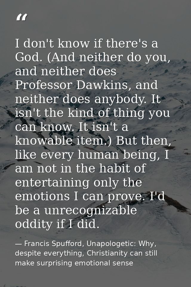 I don't know if there's a God. (And neither do you, and neither does Professor Dawkins, and neither does anybody. It isn — Francis Spufford, Unapologetic: Why, despite everything, Christianity can still make surprising emotional sense
