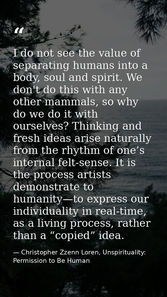 I do not see the value of separating humans into a body, soul and spirit. We don't do this with any other mammals, so wh — Christopher Zzenn Loren, Unspirituality: Permission to Be Human