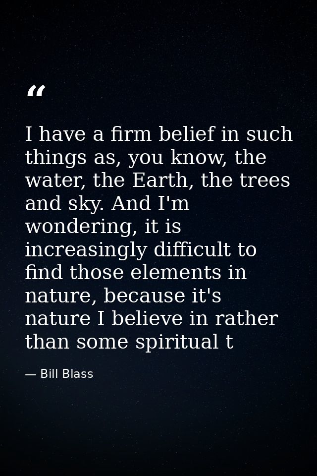 I have a firm belief in such things as, you know, the water, the Earth, the trees and sky. And I'm wondering, it is incr — Bill Blass