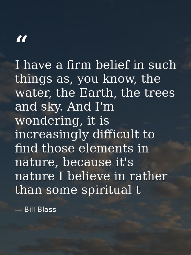 I have a firm belief in such things as, you know, the water, the Earth, the trees and sky. And I'm wondering, it is incr — Bill Blass