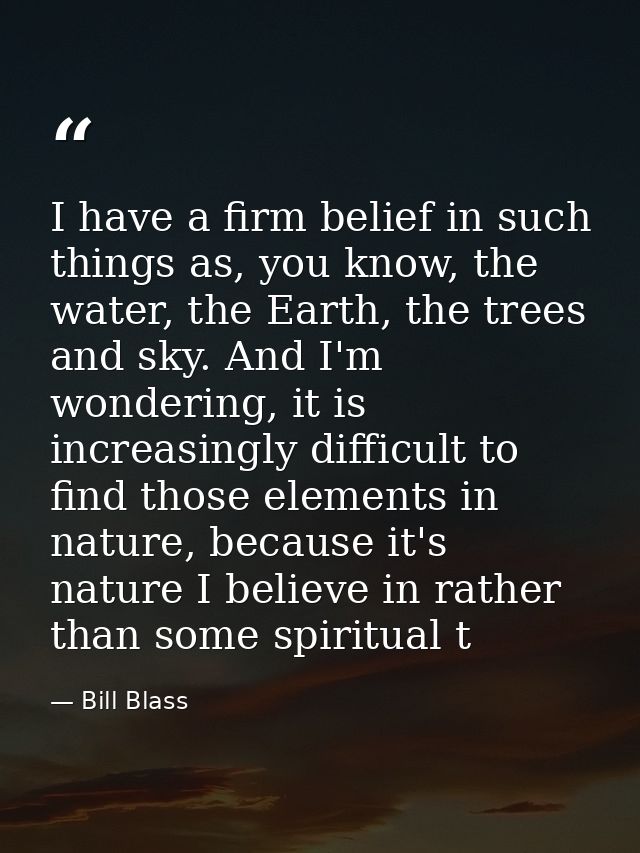 I have a firm belief in such things as, you know, the water, the Earth, the trees and sky. And I'm wondering, it is incr — Bill Blass