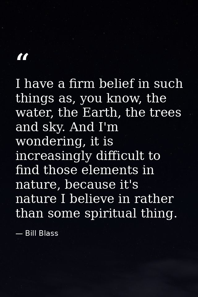 I have a firm belief in such things as, you know, the water, the Earth, the trees and sky. And I'm wondering, it is incr — Bill Blass