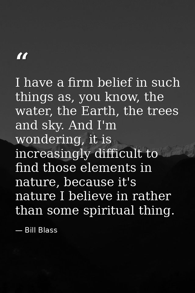 I have a firm belief in such things as, you know, the water, the Earth, the trees and sky. And I'm wondering, it is incr — Bill Blass