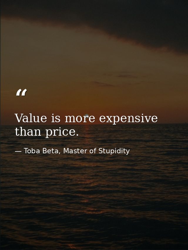 Value is more expensive than price. — Toba Beta, Master of Stupidity