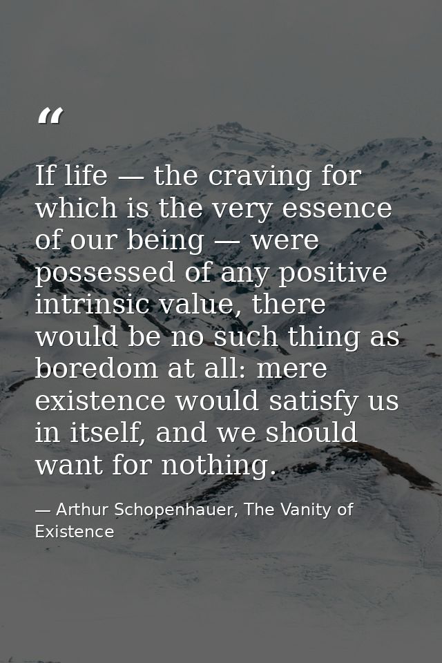 If life — the craving for which is the very essence of our being — were possessed of any positive intrinsic value, there — Arthur Schopenhauer, The Vanity of Existence