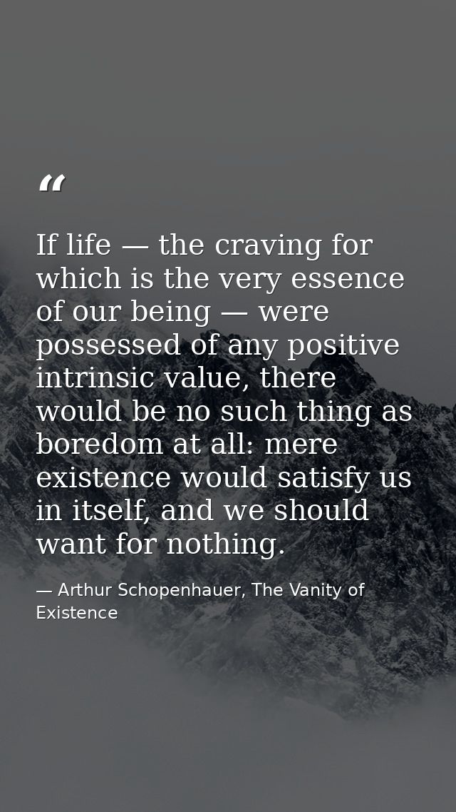 If life — the craving for which is the very essence of our being — were possessed of any positive intrinsic value, there — Arthur Schopenhauer, The Vanity of Existence