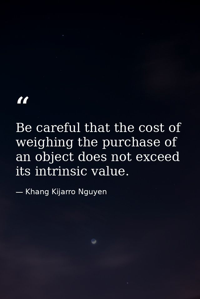 Be careful that the cost of weighing the purchase of an object does not exceed its intrinsic value. — Khang Kijarro Nguyen