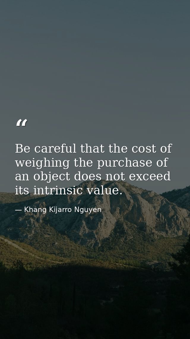 Be careful that the cost of weighing the purchase of an object does not exceed its intrinsic value. — Khang Kijarro Nguyen