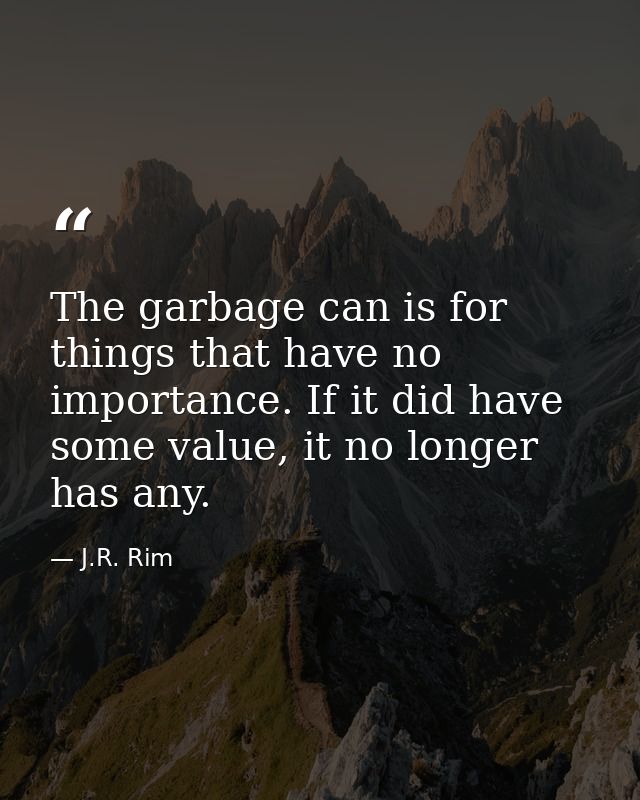 The garbage can is for things that have no importance. If it did have some value, it no longer has any. — J.R. Rim