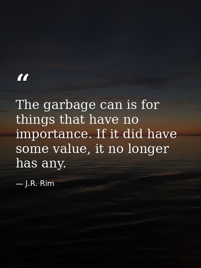 The garbage can is for things that have no importance. If it did have some value, it no longer has any. — J.R. Rim