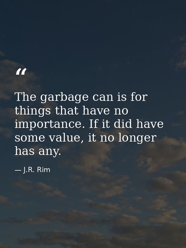 The garbage can is for things that have no importance. If it did have some value, it no longer has any. — J.R. Rim