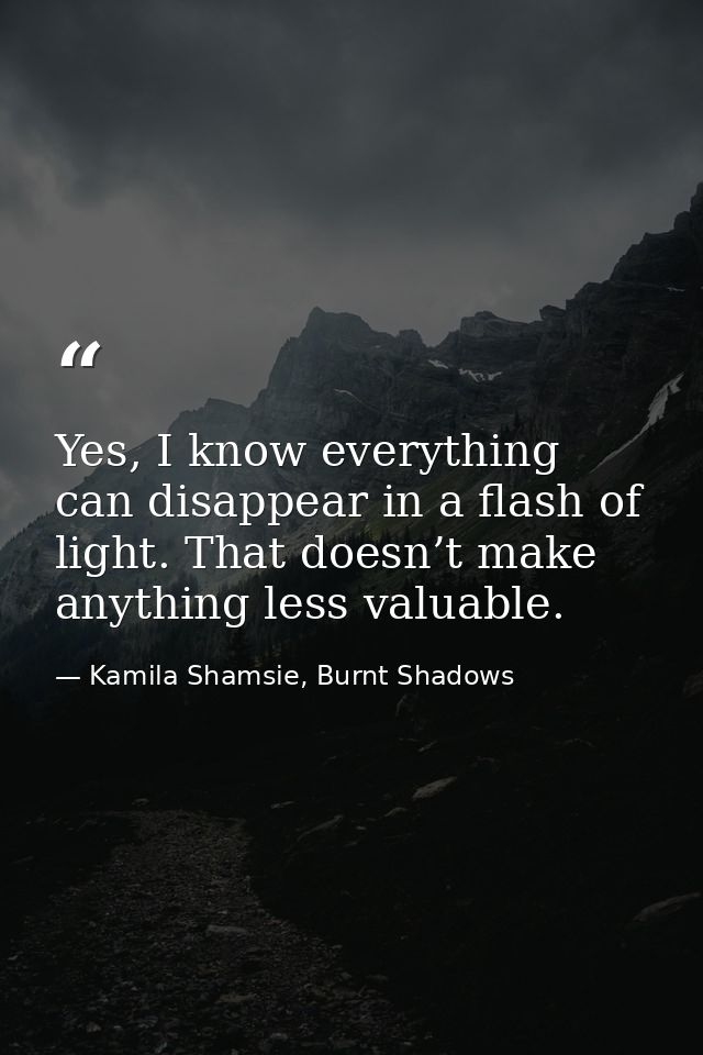 Yes, I know everything can disappear in a flash of light. That doesn’t make anything less valuable. — Kamila Shamsie, Burnt Shadows