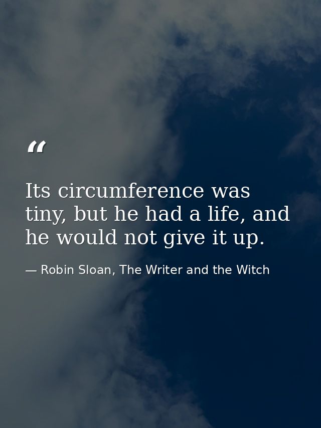 Its circumference was tiny, but he had a life, and he would not give it up. — Robin Sloan, The Writer and the Witch