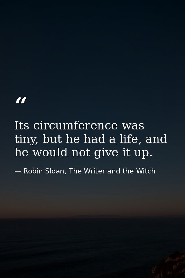 Its circumference was tiny, but he had a life, and he would not give it up. — Robin Sloan, The Writer and the Witch