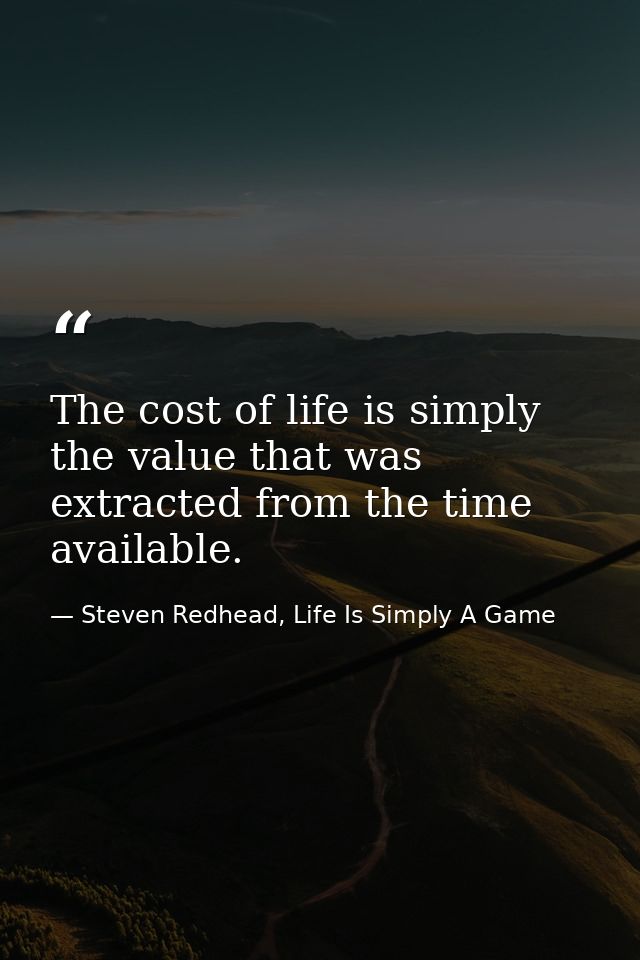The cost of life is simply the value that was extracted from the time available. — Steven Redhead, Life Is Simply A Game