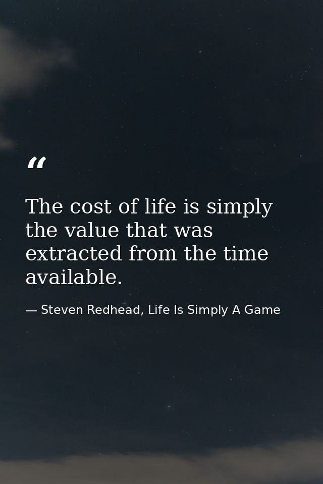 The cost of life is simply the value that was extracted from the time available. — Steven Redhead, Life Is Simply A Game