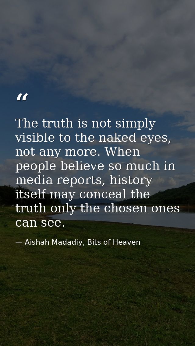 The truth is not simply visible to the naked eyes, not any more. When people believe so much in media reports, history i — Aishah Madadiy, Bits of Heaven