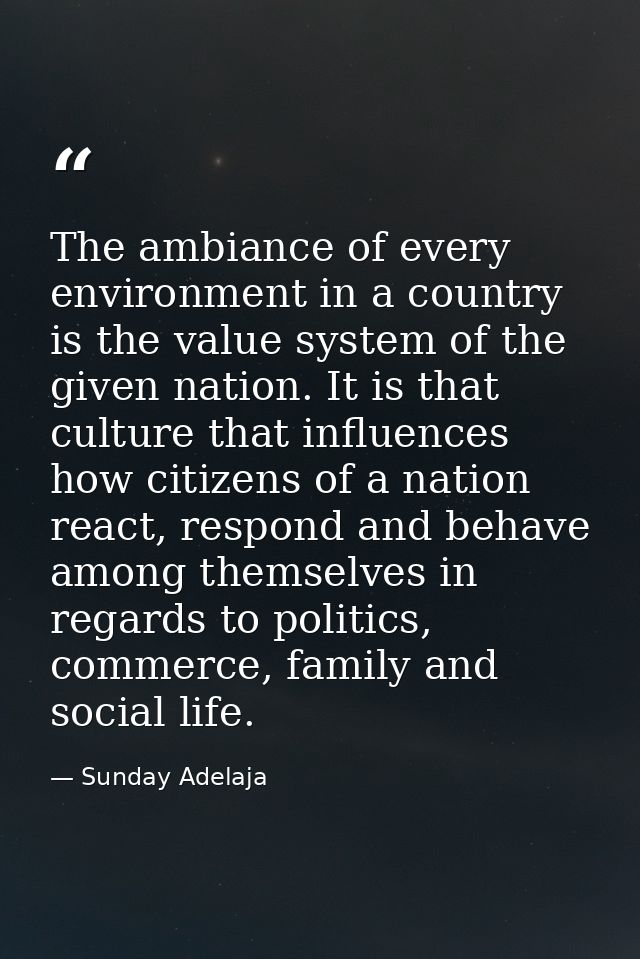 The ambiance of every environment in a country is the value system of the given nation. It is that culture that influenc — Sunday Adelaja