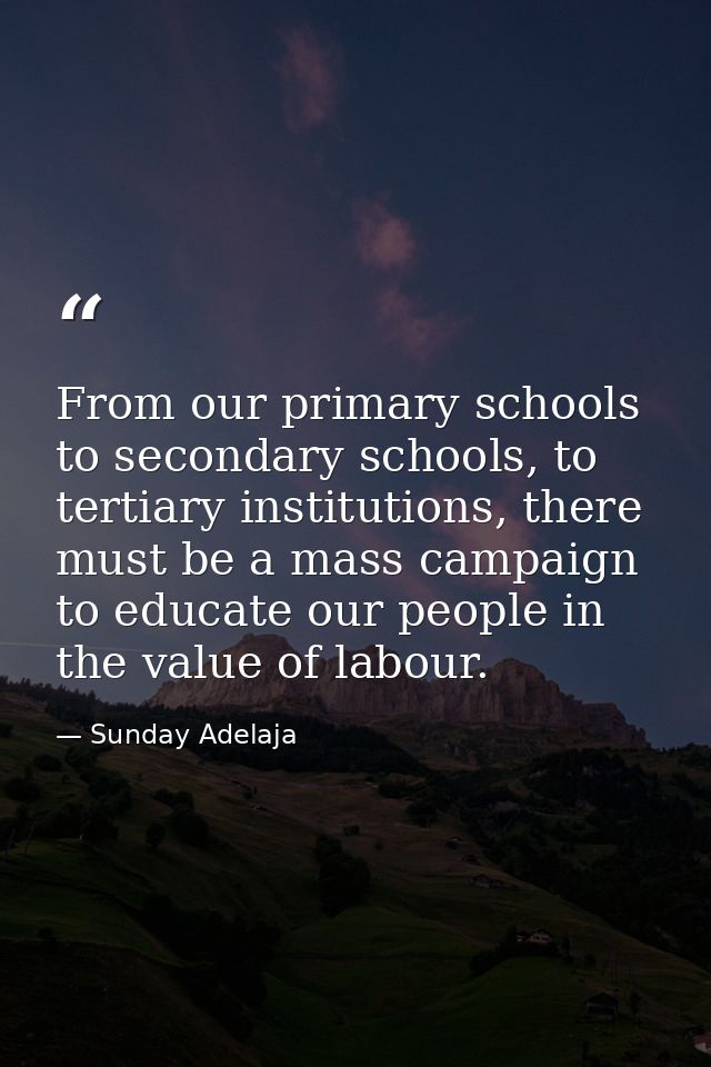 From our primary schools to secondary schools, to tertiary institutions, there must be a mass campaign to educate our pe — Sunday Adelaja