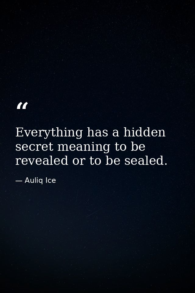 Everything has a hidden secret meaning to be revealed or to be sealed. — Auliq Ice