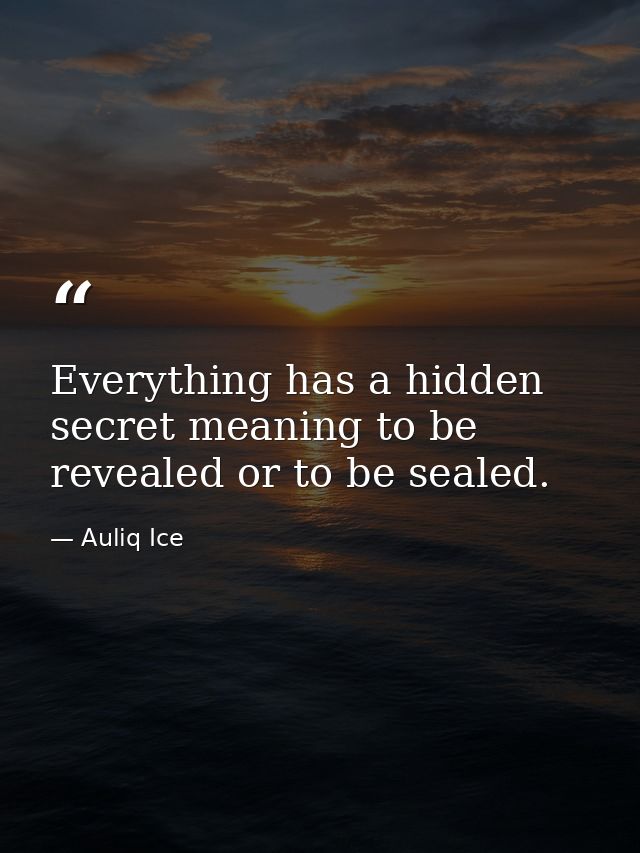 Everything has a hidden secret meaning to be revealed or to be sealed. — Auliq Ice